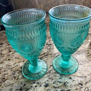 2 The Pioneer Woman Turquoise Floral Goblets
